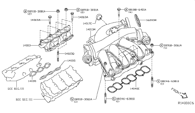2018 Nissan Maxima Gasket-Intake Adapter Diagram for 14032-4RA0A