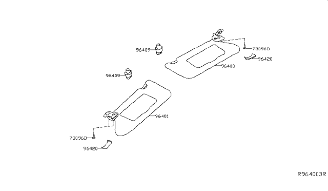 2018 Nissan Maxima Left Sun Visor Assembly Diagram for 96401-9DJ0B