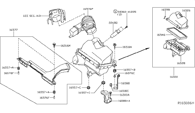 2016 Nissan Maxima Air Duct Diagram for 16554-4RA0A