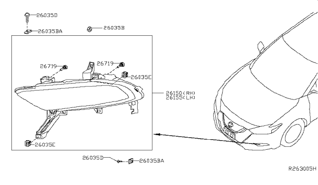 2016 Nissan Maxima Lamp Fog LH Diagram for 26155-4RA0B