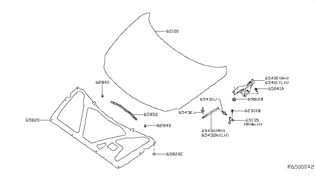 2016 Nissan Maxima Hood Panel,Hinge & Fitting Diagram