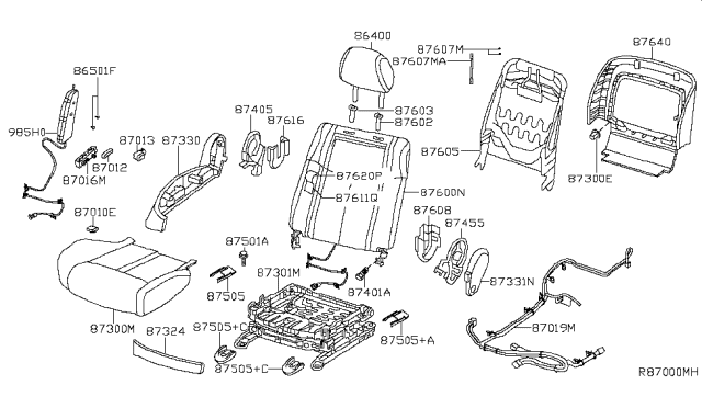 2012 Nissan Maxima Back Assembly Front Seat Diagram for 87600-9DC1E