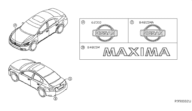 2009 Nissan Maxima Emblem & Name Label Diagram