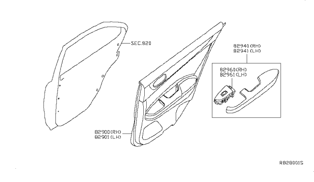 2010 Nissan Maxima Finisher-Power Window Switch,Rear RH Diagram for 82960-9N30A