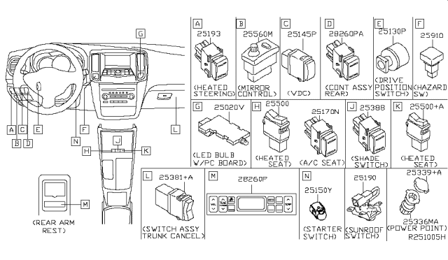 2011 Nissan Maxima Switch Mirror Control Diagram for 25570-9N01B