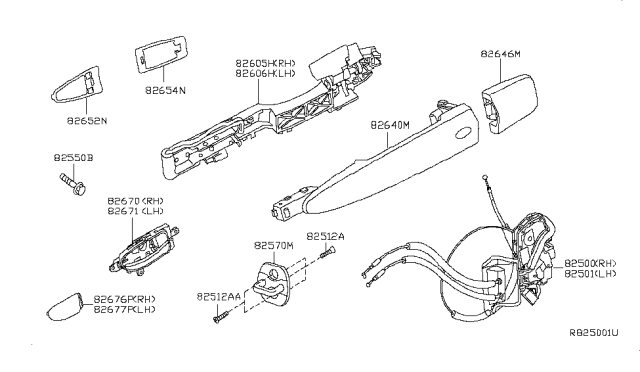 2013 Nissan Maxima Rear Door Lock & Handle Diagram