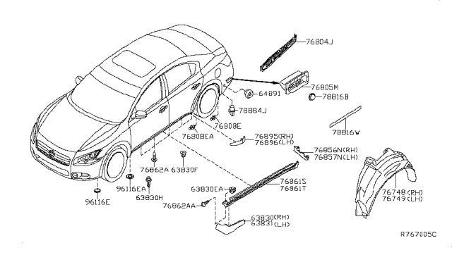 2012 Nissan Maxima Protector-Rear Wheel House,RH Diagram for 76748-9N00A