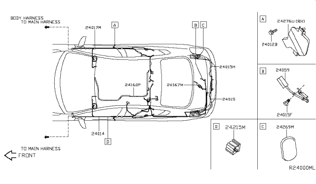 2012 Nissan Maxima Harness Assembly-Body Diagram for 24014-9DA1B