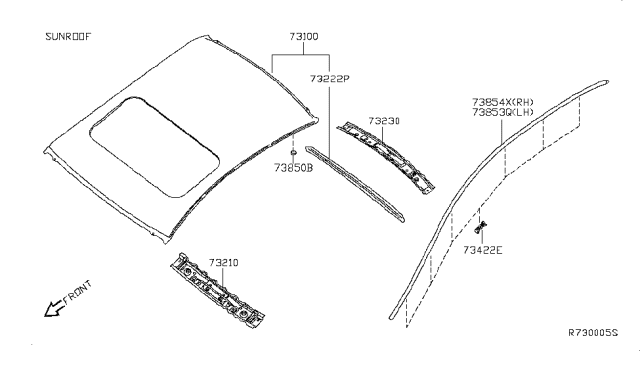 2014 Nissan Maxima Bracket - SUNROOF Hinge, LH Diagram for 73853-9N01A