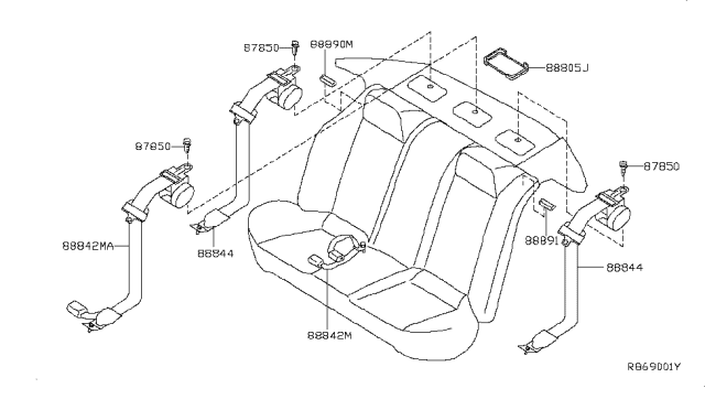 2010 Nissan Maxima Rear Buckle Belt Assembly, Center Diagram for 88842-9N08C