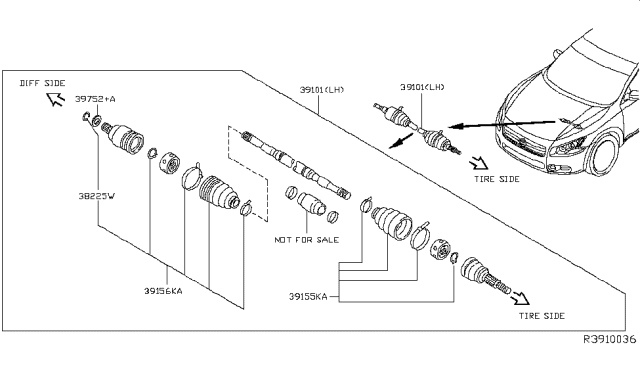 2010 Nissan Maxima Shaft Front Drive Diagram for 39101-9N00F