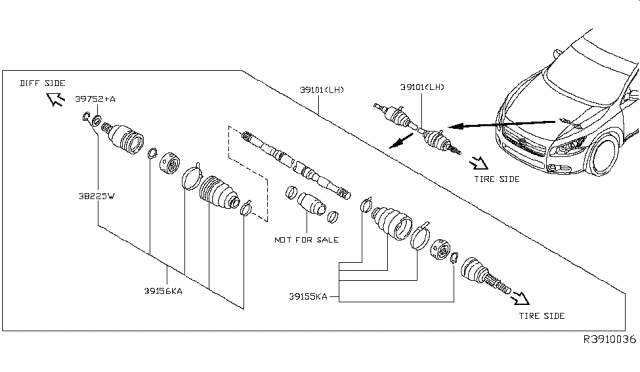 2013 Nissan Maxima Shaft Front Drive Diagram for 39101-9N01A