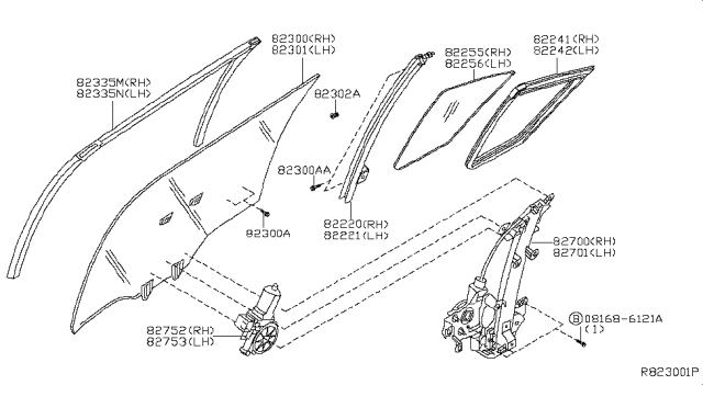 2009 Nissan Maxima Rear Door Window & Regulator Diagram