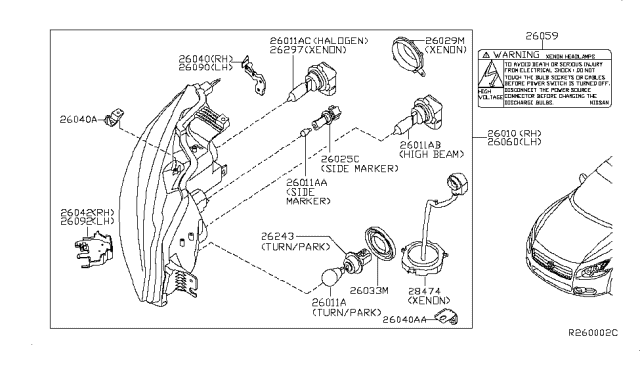 2014 Nissan Maxima Bulb Diagram for 26261-89968