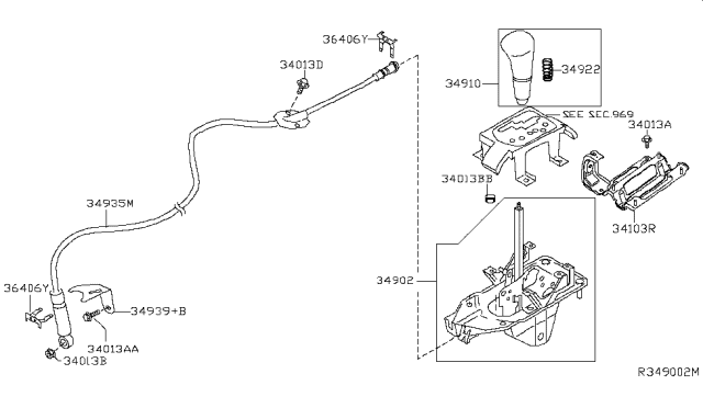2014 Nissan Maxima Control Cable Assembly Diagram for 34935-9N30A