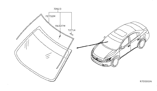 2013 Nissan Maxima Windshield Glass Diagram for 72700-9N01A