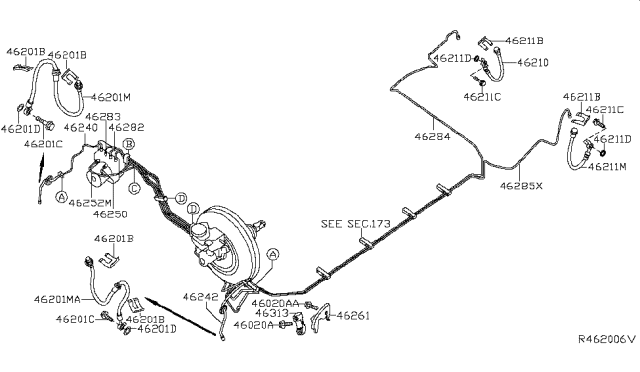 2011 Nissan Maxima Brake Piping & Control Diagram 2