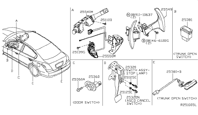 2009 Nissan Maxima Switch-ASCD, Steering Diagram for 25550-9N02B