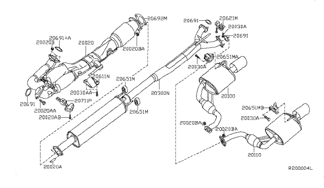 2013 Nissan Maxima Exhaust Tube & Muffler Diagram