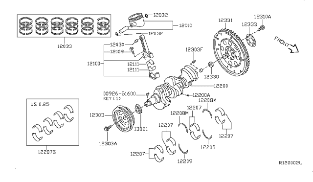 2012 Nissan Maxima Piston,Crankshaft & Flywheel Diagram