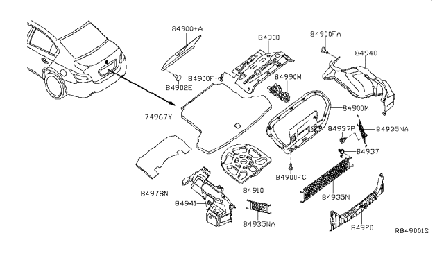 2010 Nissan Maxima Spacer-Trunk Floor Diagram for 84980-9N00A