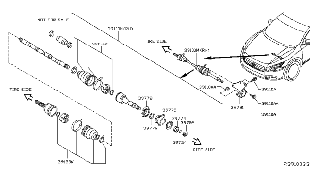 2011 Nissan Maxima Shaft Front Drive Diagram for 39100-9N00F