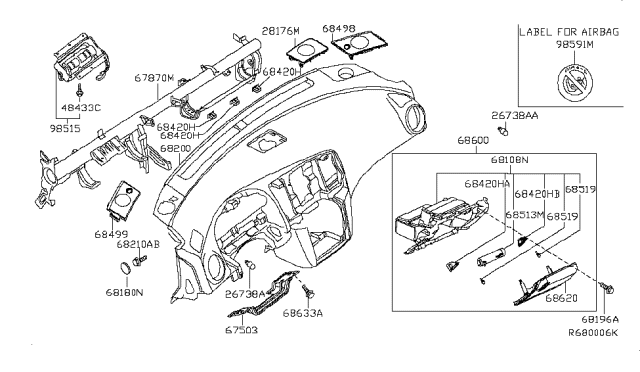 2013 Nissan Maxima Box Assy-Glove Diagram for 68500-9DA0B