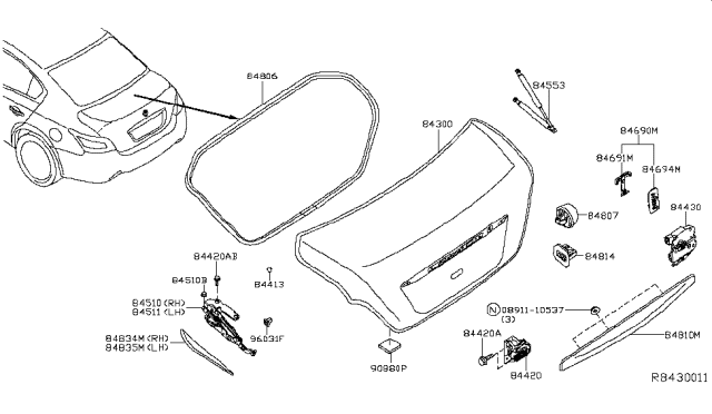 2011 Nissan Maxima Trunk Lid & Fitting Diagram