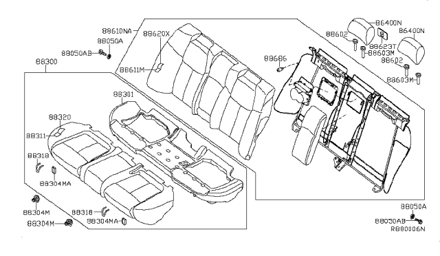 2010 Nissan Maxima Back Assembly Rear Seat Center Diagram for 88612-ZY91C