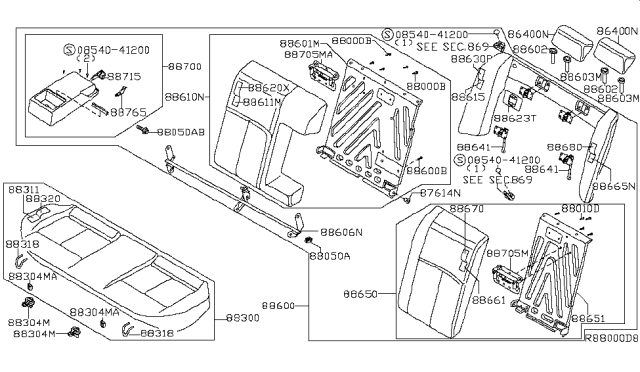 2014 Nissan Maxima Back Assembly Rear Seat Center Diagram for 88612-9DH0E