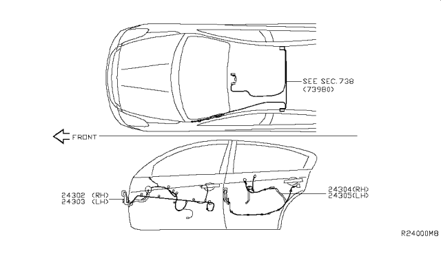 2014 Nissan Maxima Harness Assembly-Door Front LH Diagram for 24125-9DH1B