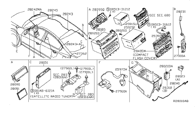 2013 Nissan Maxima Feeder-Antenna Diagram for 28242-9N10A