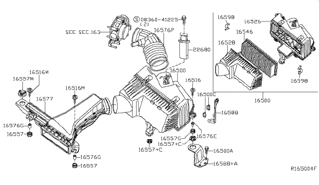 2010 Nissan Maxima Body Assembly-Air Cleaner Diagram for 16528-9N00A