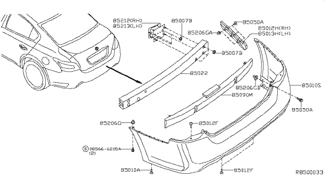 2011 Nissan Maxima Bracket - Rear Bumper Side, LH Diagram for 85221-ZX70A