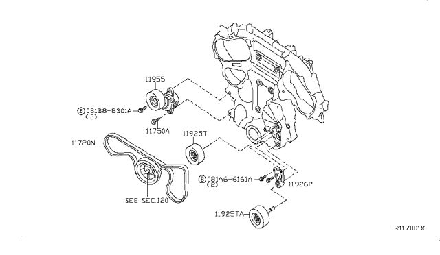 2014 Nissan Maxima Fan,Compressor & Power Steering Belt Diagram