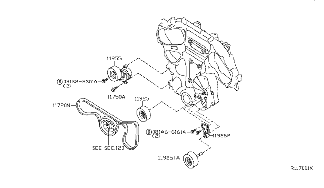 2013 Nissan Maxima Fan,Compressor & Power Steering Belt Diagram