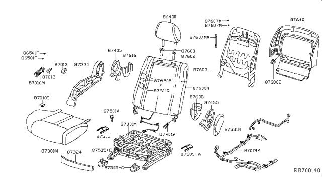 2013 Nissan Maxima Pad-Front Seat Back Diagram for 87611-9DA4B