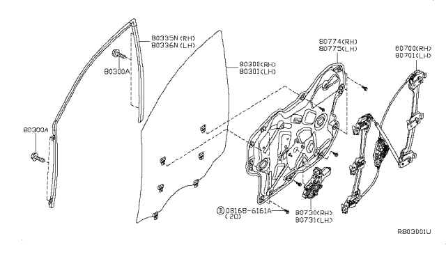 2009 Nissan Maxima Front Door Window & Regulator Diagram