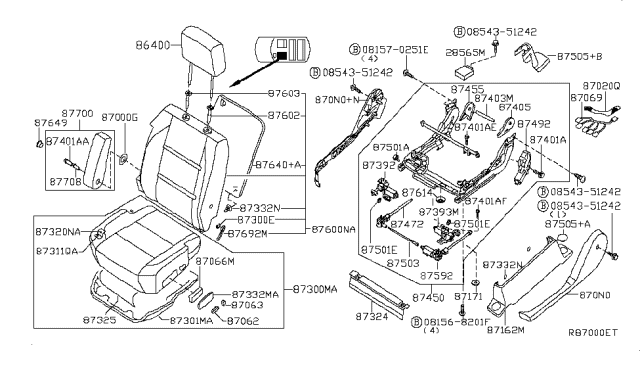 2007 Nissan Armada Back Assembly Front Seat Diagram for 87650-ZQ30A