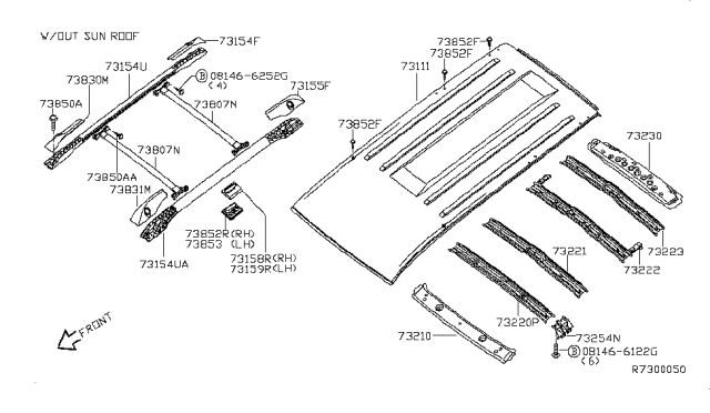 2011 Nissan Armada Roof Panel & Fitting Diagram 1