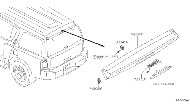 2005 Nissan Armada Air Spoiler Assembly - Rear Diagram for 96030-7S010