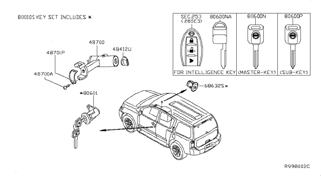 2010 Nissan Armada Key Set & Blank Key Diagram