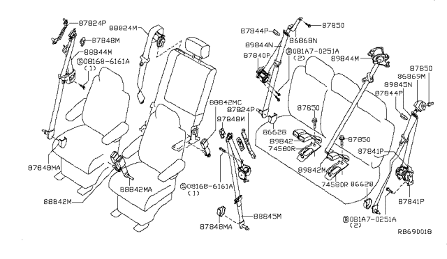 2007 Nissan Armada Rear Seat Buckle Belt Assembly Diagram for 88843-7S083