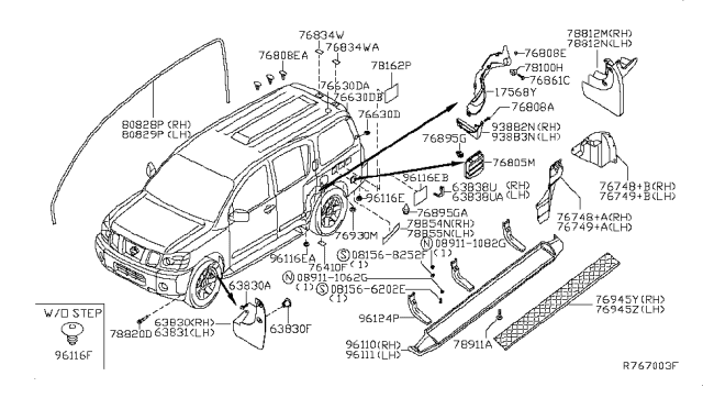 2008 Nissan Armada Insulator-Roof Rail Diagram for 768C6-7S10A