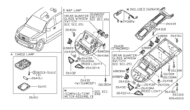 2005 Nissan Armada Lamp Assembly-Room Diagram for 26410-7S003