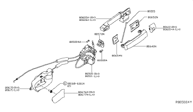 2014 Nissan Armada Front Door Lock & Handle Diagram 2