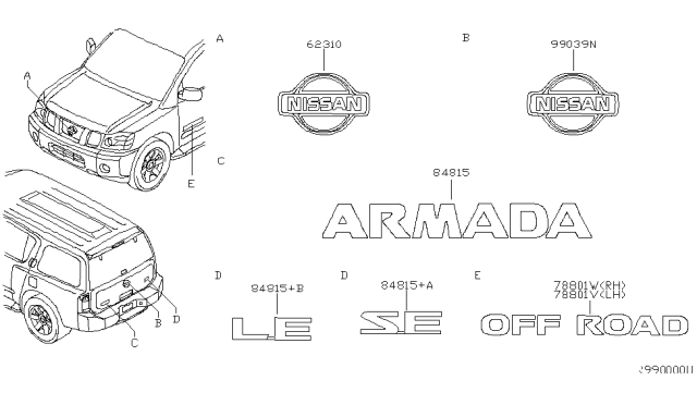 2005 Nissan Armada Emblem & Name Label Diagram 1