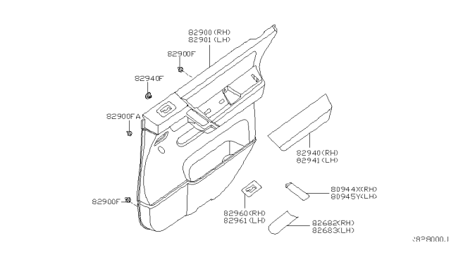 2005 Nissan Armada FINISHER Assembly Rear Door LH Diagram for 82901-ZC001