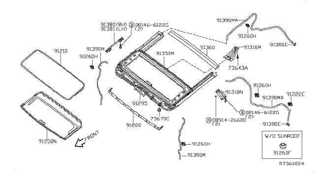 2008 Nissan Armada Rail Assy-Sunroof Diagram for 91350-7S212