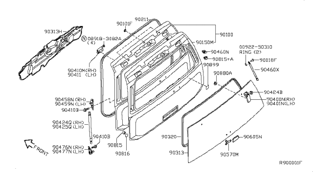 2011 Nissan Armada Back Door Panel & Fitting Diagram